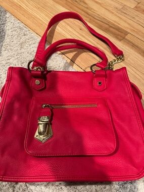 Steve Madden Bright Red Tote with Gold Hardware
